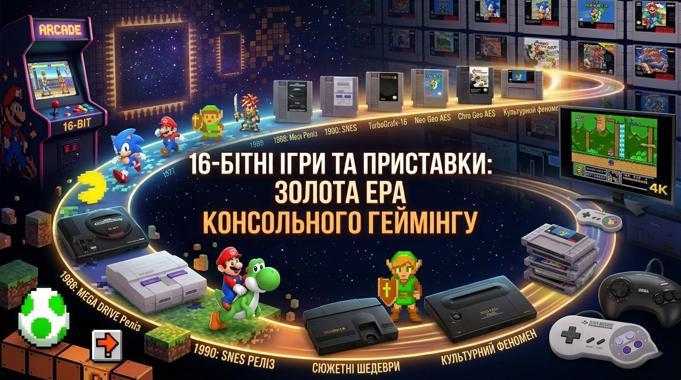 🎮 16-бітні ігри та приставки: золота ера консольного геймінгу.