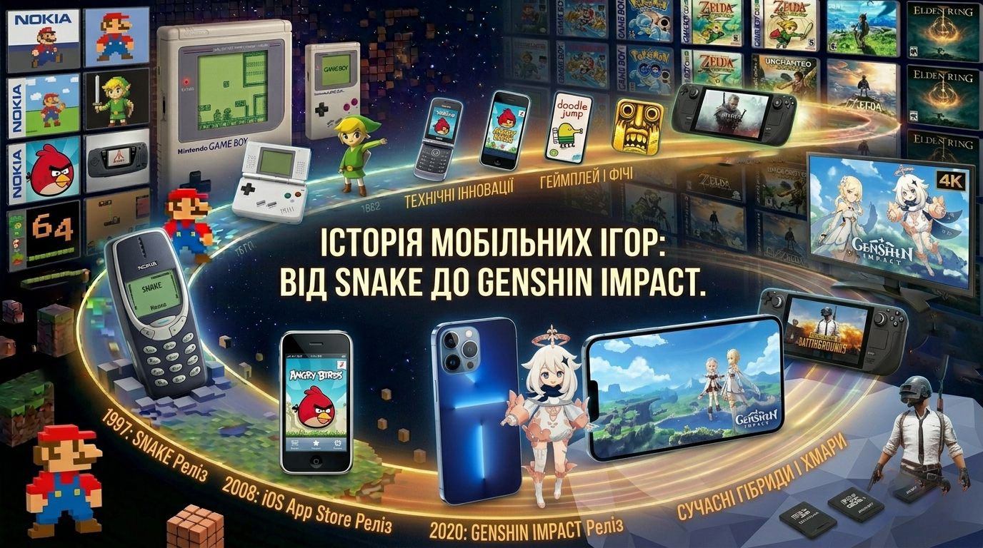 📱 Історія мобільних ігор: від Snake до Genshin Impact.